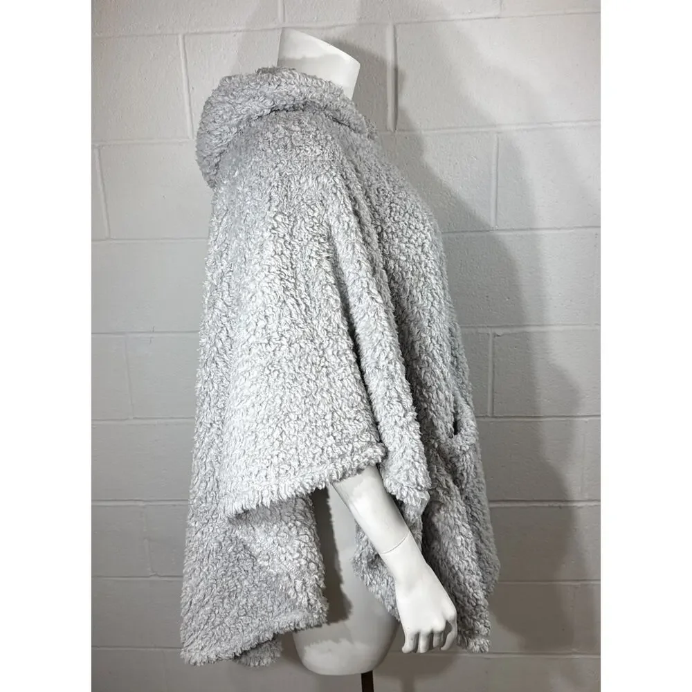 Warm & Cozy Faux Sherpa Hooded Poncho Gray Oversized Wearable Blanket